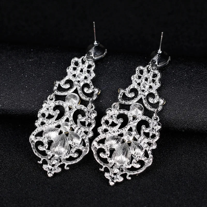 Chandelier Wedding Long Earrings Clear Crystal Drop BA039
