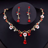 Crystal Flower Choker Necklace Earrings Bridal Set