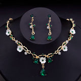 Crystal Flower Choker Necklace Earrings Bridal Set