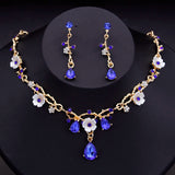 Crystal Flower Choker Necklace Earrings Bridal Set