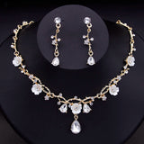 Crystal Flower Choker Necklace Earrings Bridal Set