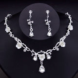 Crystal Flower Choker Necklace Earrings Bridal Set