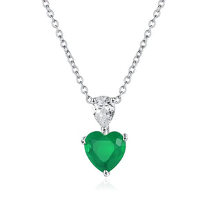 Emerald CZ Heart Pendant Necklace 925 Silver