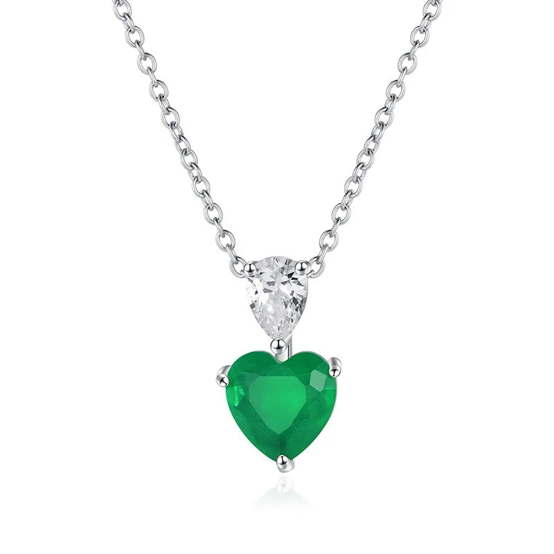 Emerald CZ Heart Pendant Necklace 925 Silver