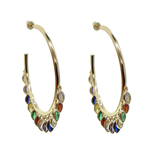 European Women Rainbow Eye CZ Charm Hoop Earring