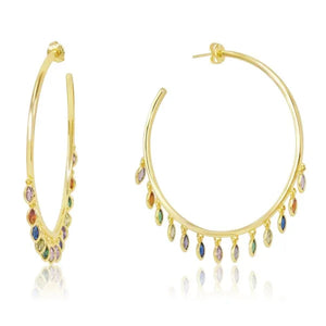 European Women Rainbow Eye CZ Charm Hoop Earring
