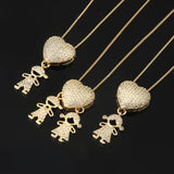 Family Member Pendant Necklace with Zircon Love Heart