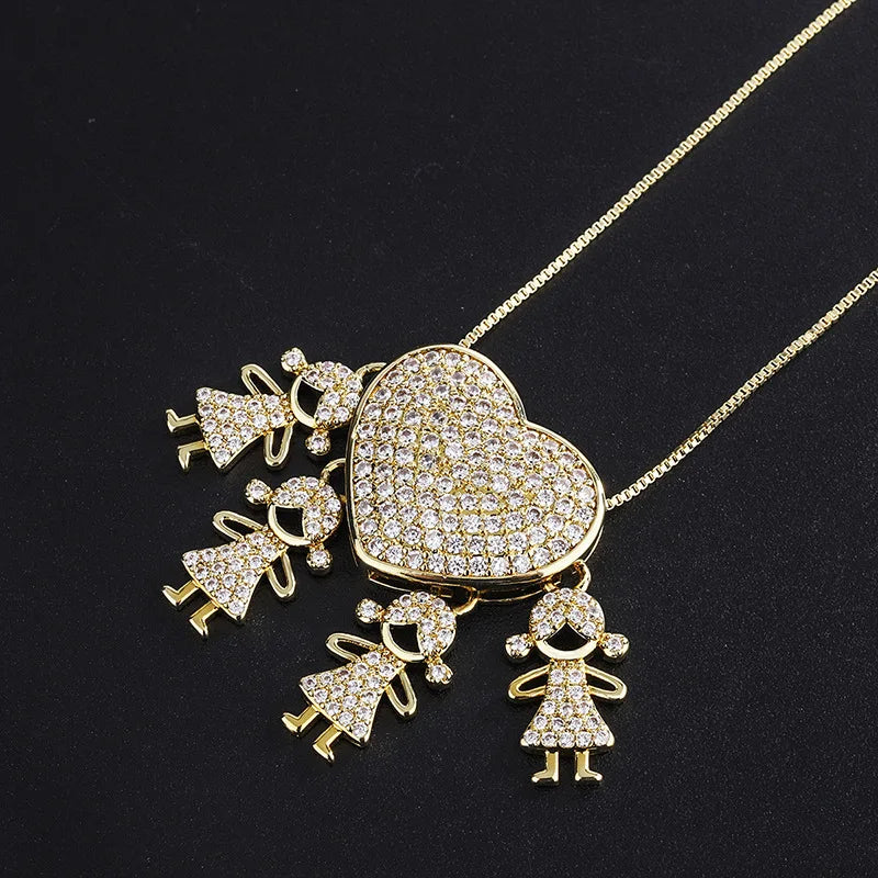 Family Member Pendant Necklace with Zircon Love Heart