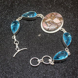 Rhodochrosite BlueTopaz Silver Charms Bracelet 8.75 inch