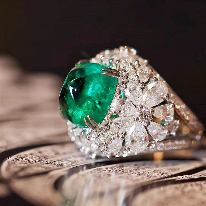 Green Rings for Women Wedding Engagement Unique Female Ring Jewelry