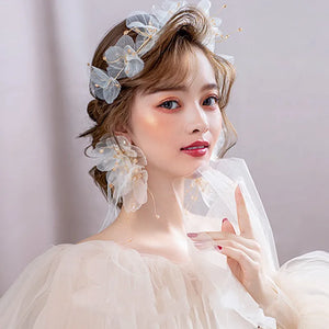 Yarn Floral Wedding Tiara with Earrings