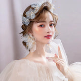 Yarn Floral Wedding Tiara with Earrings