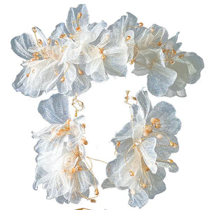 Yarn Floral Wedding Tiara with Earrings