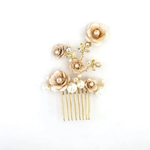 Metal Flower Bride Hair Comb Enamel Hair Accessories Pearl Wedding Jewelry