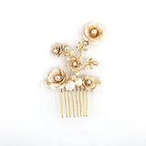 Metal Flower Bride Hair Comb Enamel Hair Accessories Pearl Wedding Jewelry