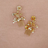 Metal Flower Bride Hair Comb Enamel Hair Accessories Pearl Wedding Jewelry