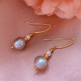 Natural Gray Baroque Pearl Earrings with 18K Leaf Hook