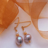 Natural Gray Baroque Pearl Earrings with 18K Leaf Hook