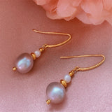 Natural Gray Baroque Pearl Earrings with 18K Leaf Hook
