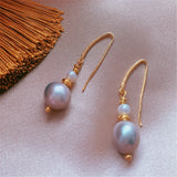Natural Gray Baroque Pearl Earrings with 18K Leaf Hook