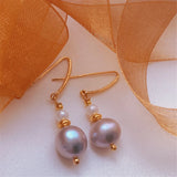 Natural Gray Baroque Pearl Earrings with 18K Leaf Hook