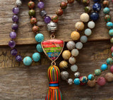 Natural Stones Chakra Triangle Tassel Necklace Women Rosary Jewelry