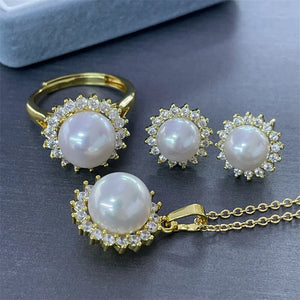 Elegant Pendant Earrings Ring Set for Pearls Agate