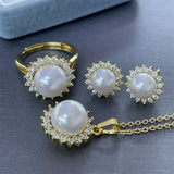 Elegant Pendant Earrings Ring Set for Pearls Agate