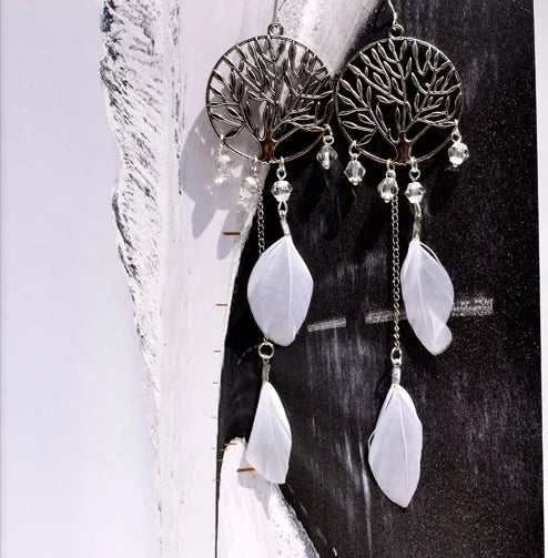 Purple Polka Dot Feather Earrings Long Brown Feather Earrings