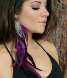 Purple Polka Dot Feather Earrings Long Brown Feather Earrings