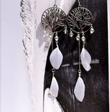 Purple Polka Dot Feather Earrings Long Brown Feather Earrings