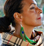 Purple Polka Dot Feather Earrings Long Brown Feather Earrings