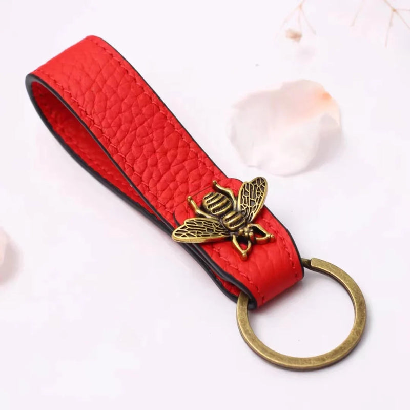 Retro Leather Bee Keychain - Cowhide Key Chains