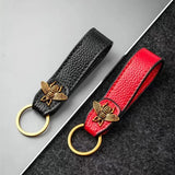 Retro Leather Bee Keychain - Cowhide Key Chains