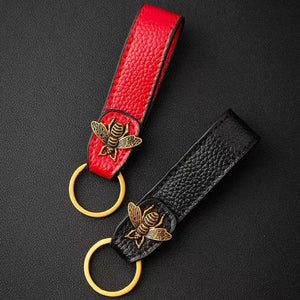 Retro Leather Bee Keychain - Cowhide Key Chains