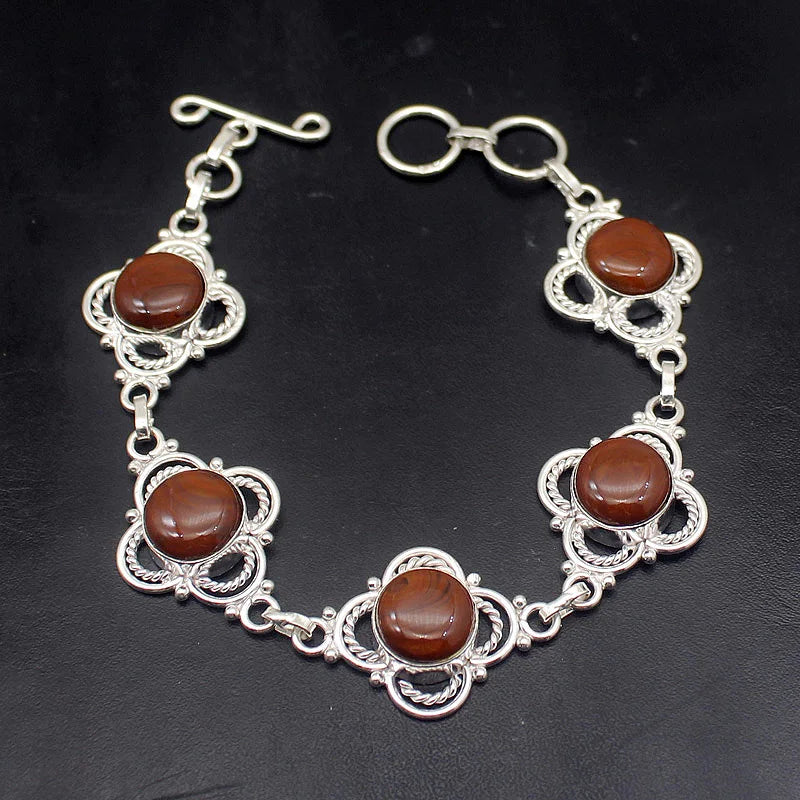 Round Sea Sediment Silver Chain Bracelet 8.5 Inch