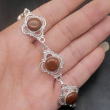 Round Sea Sediment Silver Chain Bracelet 8.5 Inch