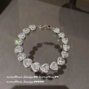 Heart Shape Crystal Silver Chain Bracelet