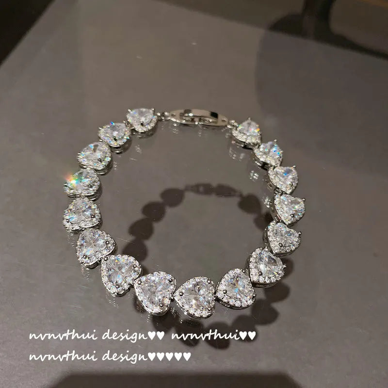 Heart Shape Crystal Silver Chain Bracelet