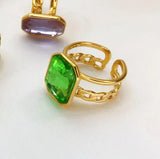 Green Crystal Zircon Square Open Ring for Women