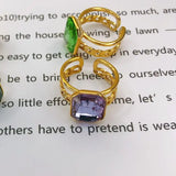 Green Crystal Zircon Square Open Ring for Women