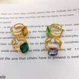 Green Crystal Zircon Square Open Ring for Women