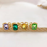 Green Crystal Zircon Square Open Ring for Women