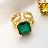 Green Crystal Zircon Square Open Ring for Women