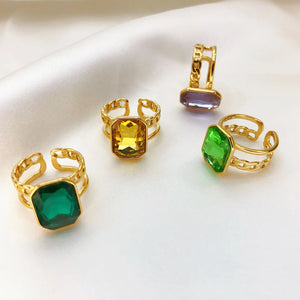 Green Crystal Zircon Square Open Ring for Women