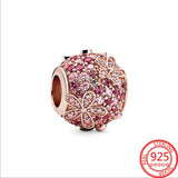Sterling Silver 925 Rose Bracelet Pink Enamel Daisy Pav? Zircon Daisy