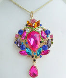 Teardrop Necklace Pendant Multicolor Rhinestone Crystal NL04082C16