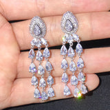 Long CZ Clip On Earrings for Women Evening Party Jewelry
