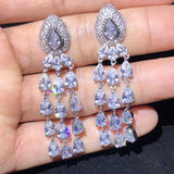 Long CZ Clip On Earrings for Women Evening Party Jewelry