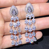 Long CZ Clip On Earrings for Women Evening Party Jewelry